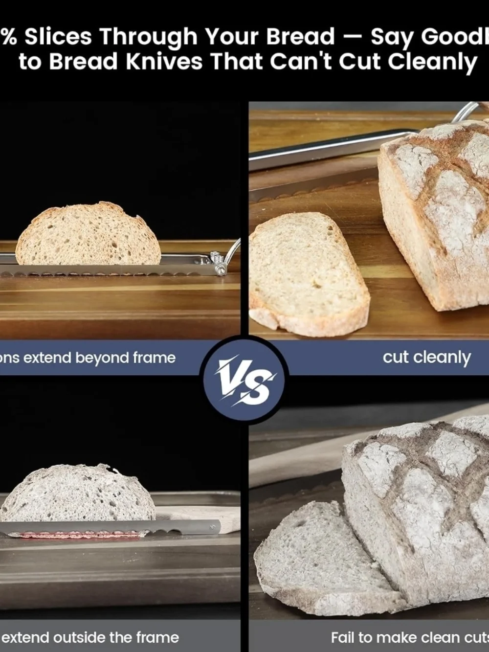 Left Handed Bread Knife Bow Design Razor Sharp 4 Scale Marks Sourdough Baguettes